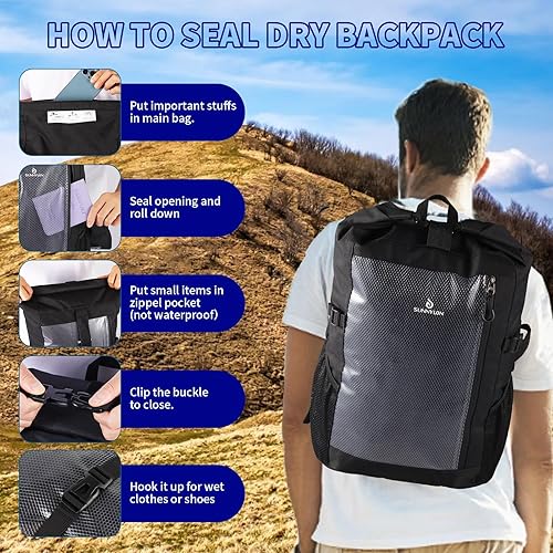 Miniatura 6 de Mochila seca de 25 litros, bolsa impermeable para kayak, bolsa impermeable con bolsa de cintura y funda para teléfono, mochila impermeable para