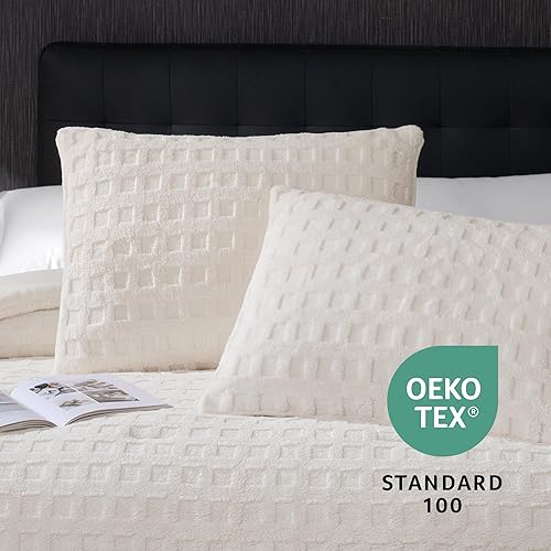 Miniatura 5 de Amélie Home Juego de edredón tamaño Queen, juego de cama de vellón esponjoso beige, juego de ropa de cama de felpa súper cálida y esponjosa para