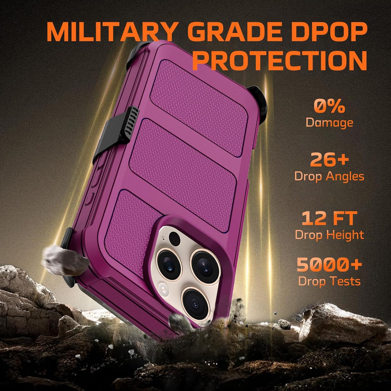for iPhone 16 Pro Max Case with Belt Clip Holster,Anti-Drop Shockproof Bumper Phone Cases w/2x Screen Protectors & Kickstand,Rugged Heavy Duty Military Grade Protective Defender Cover (Burgundy) - Image 5