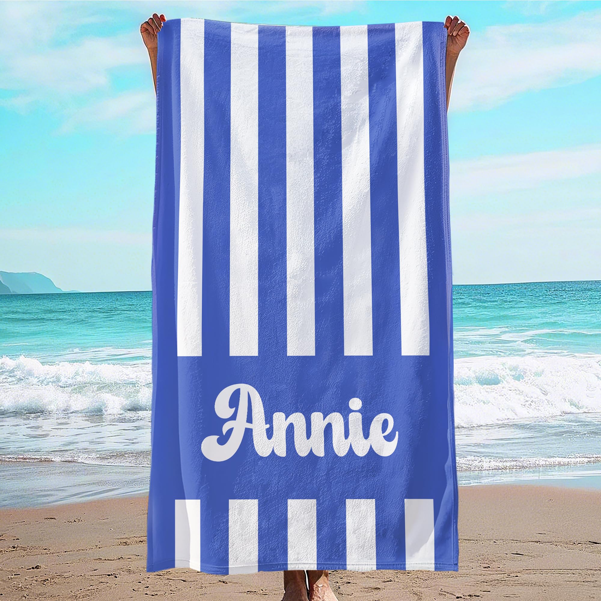 JML Personalized Beach Towel with Name, Custom Cabana Stripe Beach Towel, Customized Microfiber Pool Towel, Quick Dry & Absorbent Swim Towel for Adult