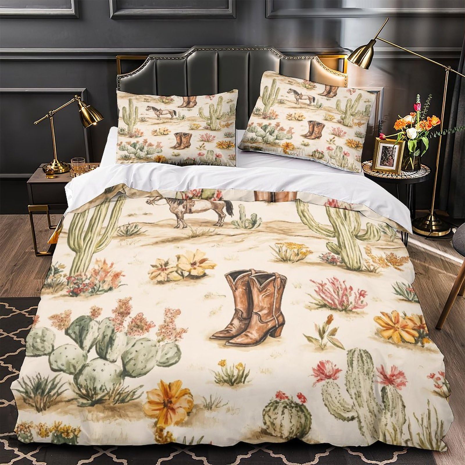 3D Design Printed 3 Pieces Bedding Set Room Decor Zipper Ultra Soft Desert Quilt Cover Washable All Season for Adults,Teenagers,Girls Western Rustic Duvet Cover Single（135x200cm）