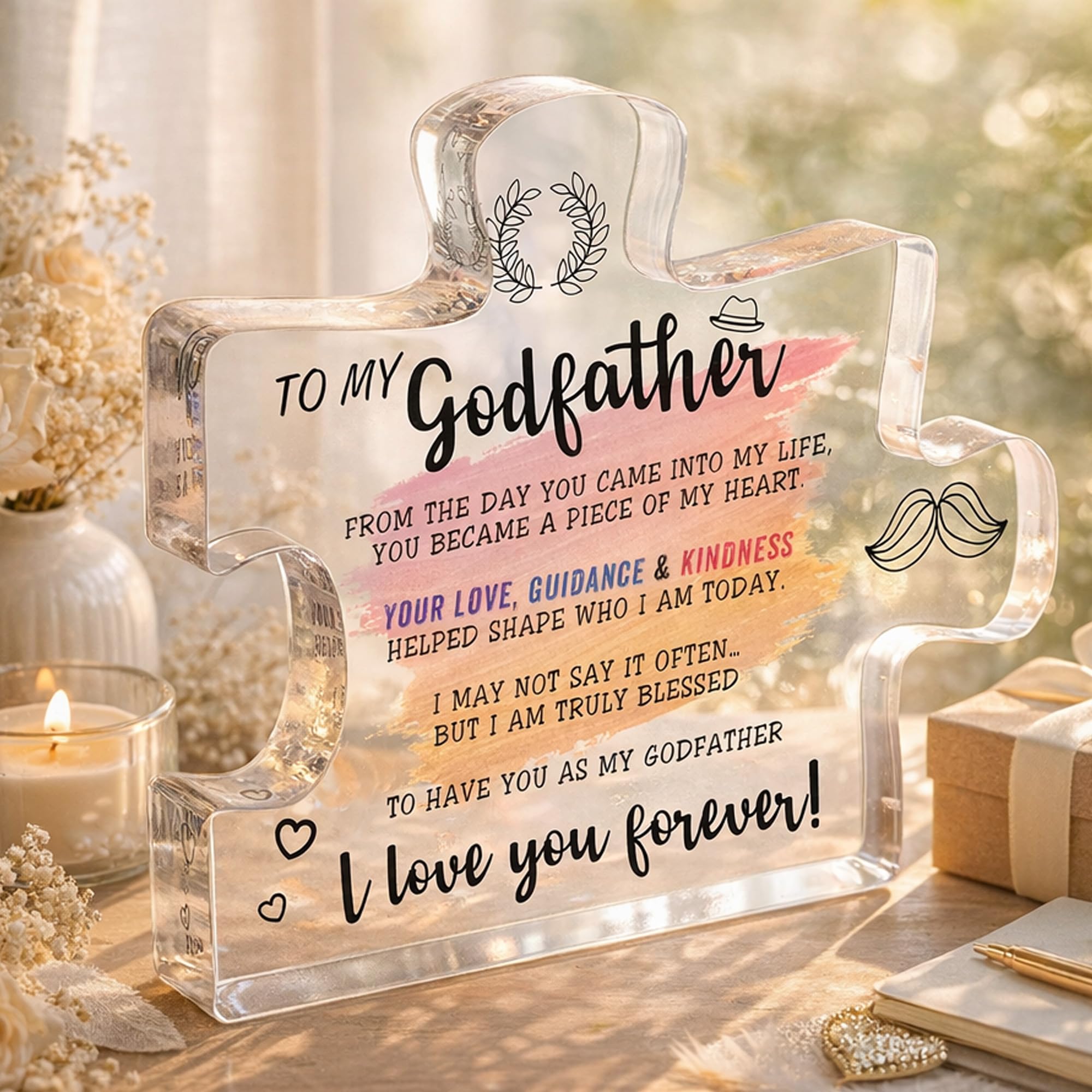 To My Godfather Puzzle Piece Decor, Meaningful Thank You Gift for Godfather from Godchild, Baptism Confirmation Gift, Birthday Christmas Appreciation Keepsake