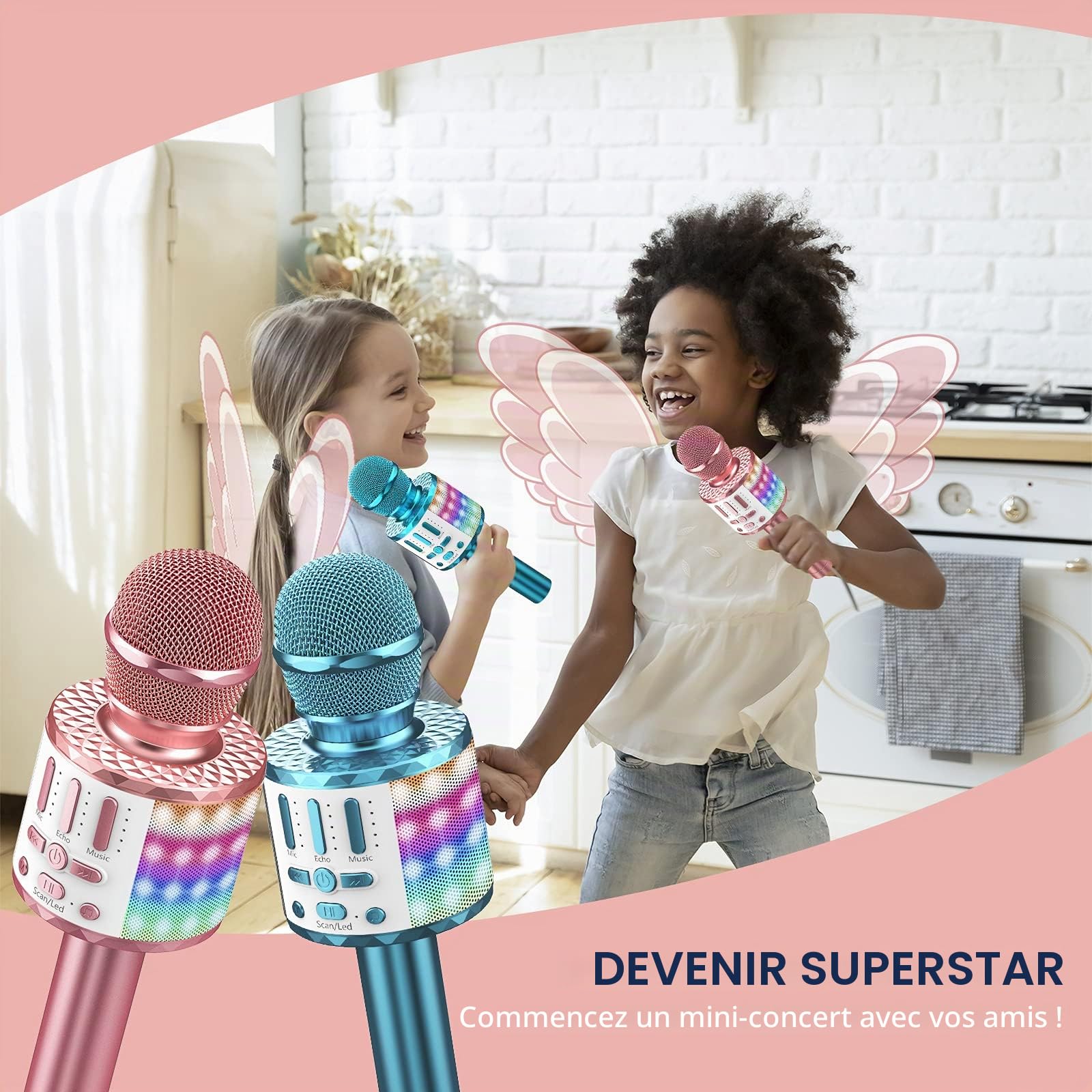 Microphone Sans Fil Bluetooth , Portable Karaoké Micro Haut-Parleur Avec LumièRe, Pour Enfants/Adultes Chanter Club Noël Anniversaire Soiree Famille Youtube Live, Idée Cadeau