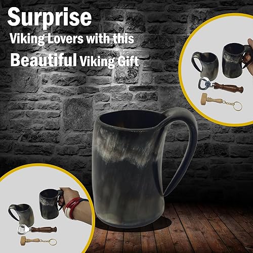 Miniatura 10 de Cuerno de buey vikingo para beber  Jarra  Taza  Taza  Taza para cerveza, aguamiel, vino, vaso de chupito, abridor de botellas  100% libre de fugas