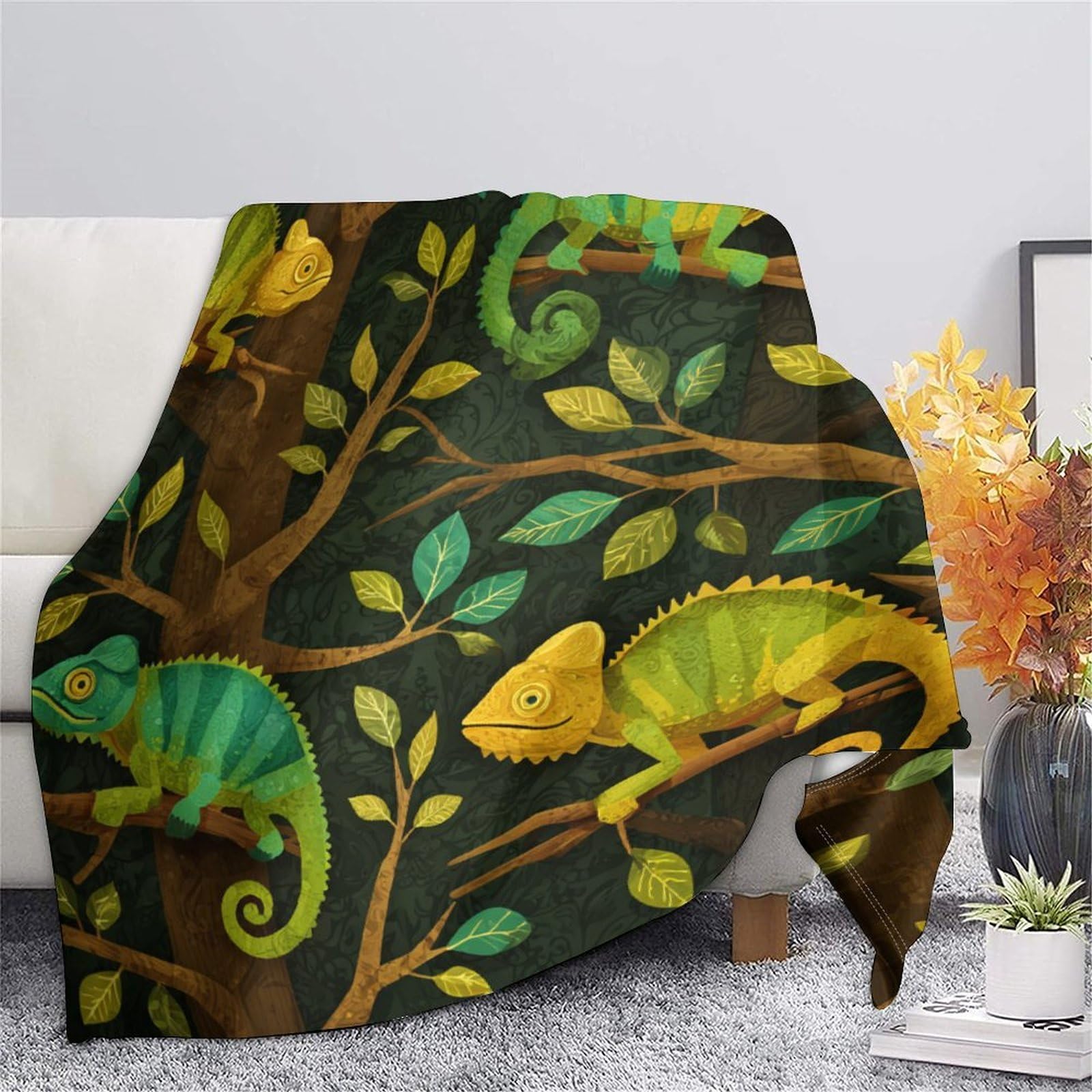 Camaleonte in stile cartone animato Manta Estampada 3D Colcha De Diseño Ropa De Cama De Microfibra Suave Y Cálida Sofá Ropa De Cama 80x90inch(200x230cm)