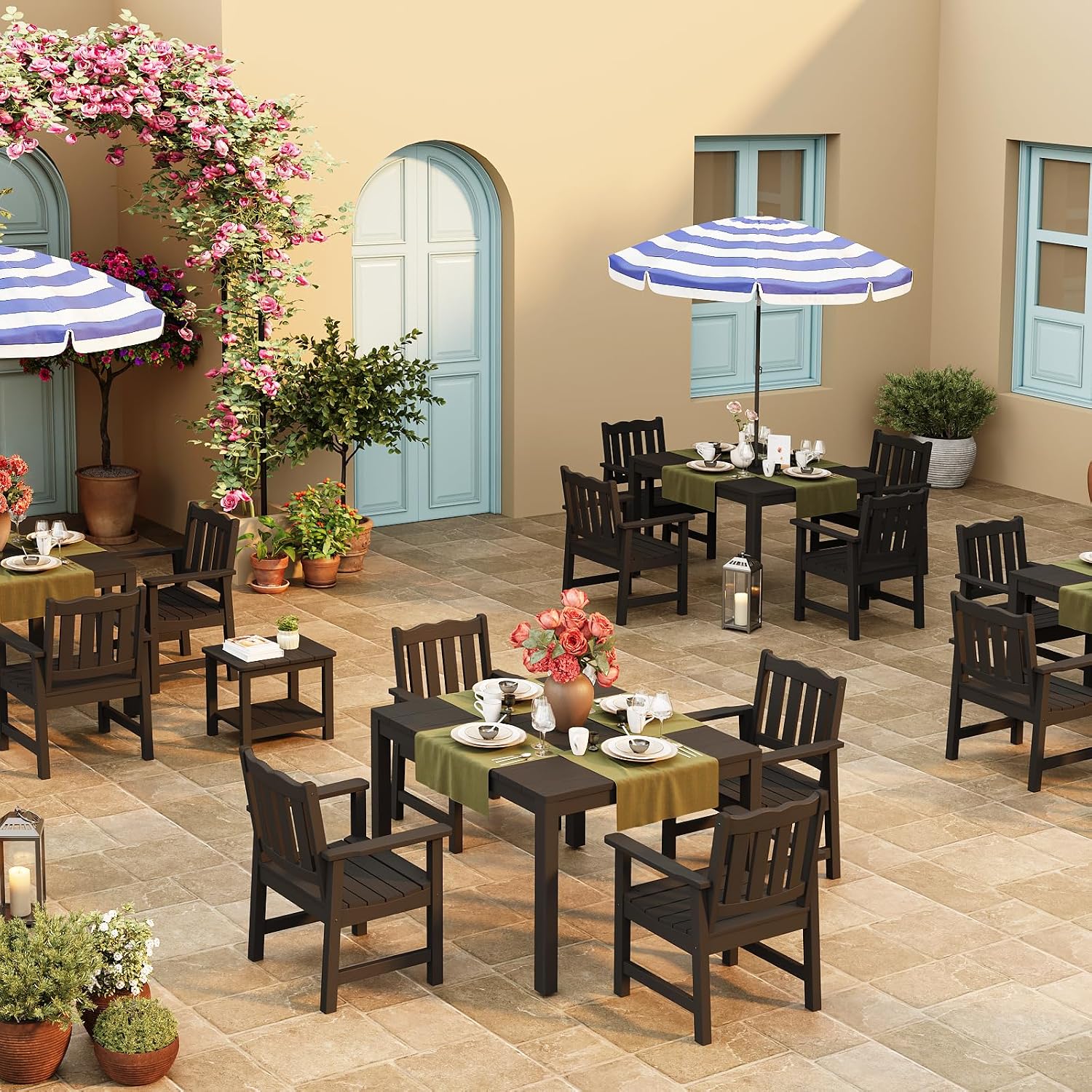 Stoog All-Weather Patio Chairs Set of 2, Outdoor Dining Chairs with Curved Backrest, 400 lbs Support Garden Chair, Black