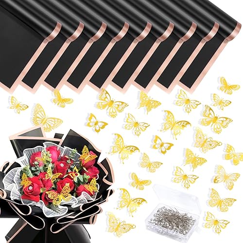 Whaline Juego de ramilletes de boda, 100 unidades, ramilletes de boda, 48 piezas de decoración de pared de mariposa dorada 3D, 15 hojas de papel de