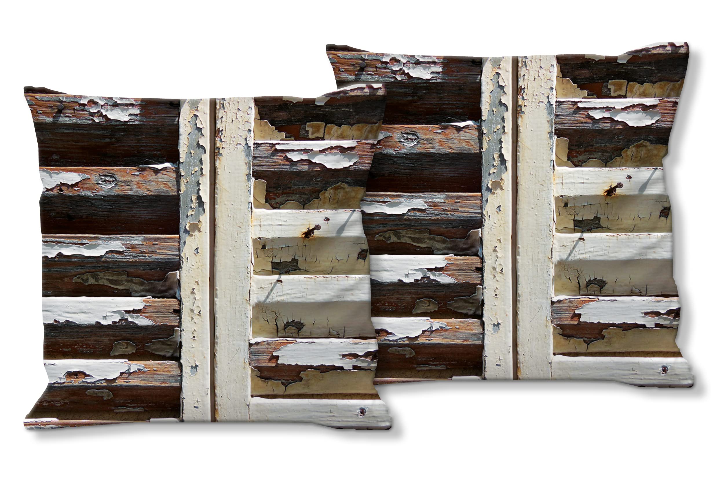 Fensterladen - Foto-Kissen-Hülle Set (2 STK.) 40 x 40 cm | Kissen-Bezüge - passend zu Wandbild - Deko-Kissen - Holz Struktur Wand Tür