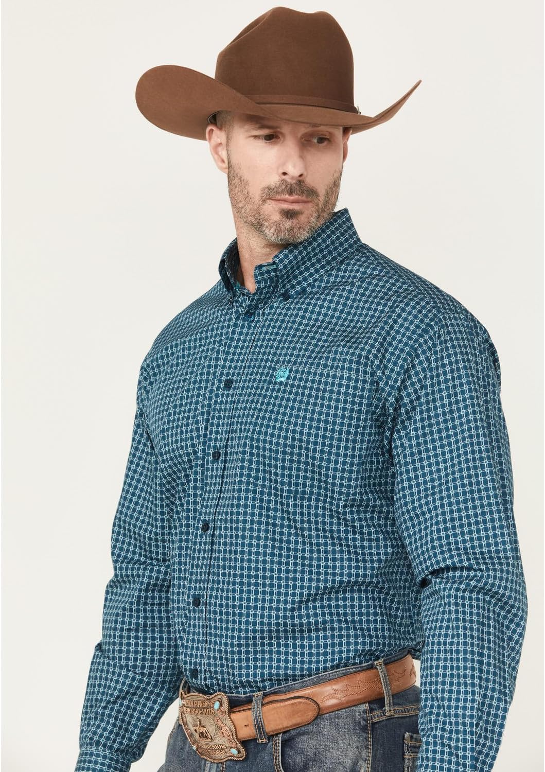 Cinch Western Shirt Mens Long Sleeve Squares Button Blue MTW1105898 - Image 2