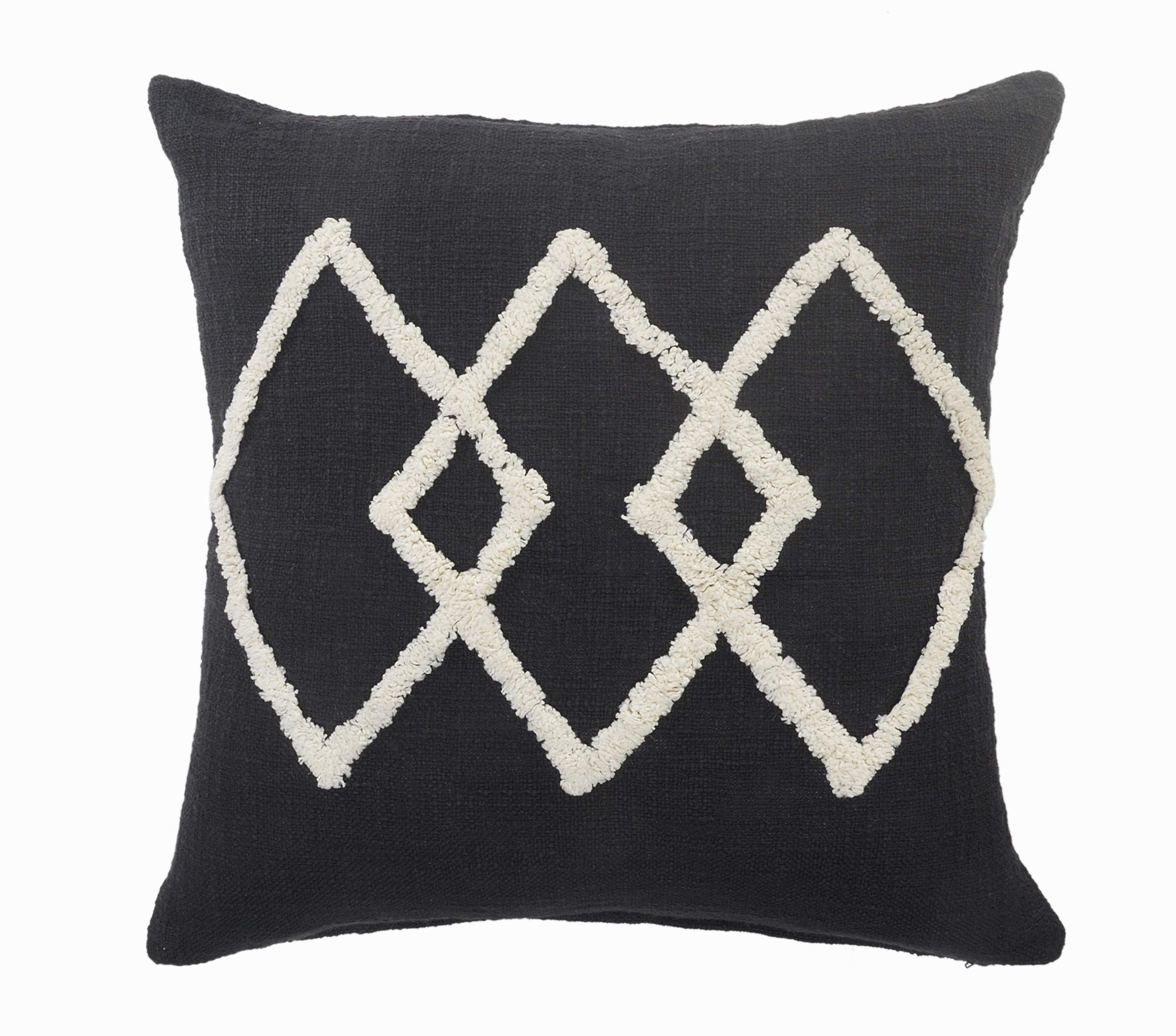 LR Home Tufted Diamond Throw Pillow, 20" x 20", Black/White