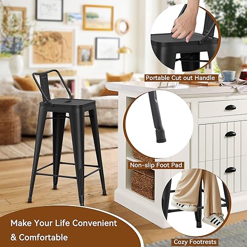 Miniatura 5 de Changjie Furniture Juego de 4 taburetes de bar industriales de metal, taburetes de bar con respaldo, taburetes de bar para interiores y exteriores