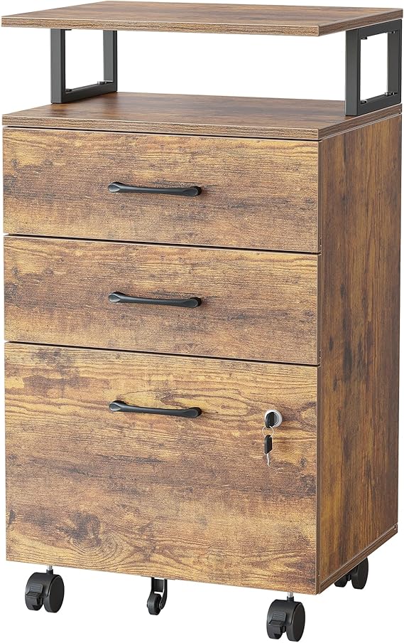 FEZIBO File Storage Rolling with Lock for Home Office, 3Drawer