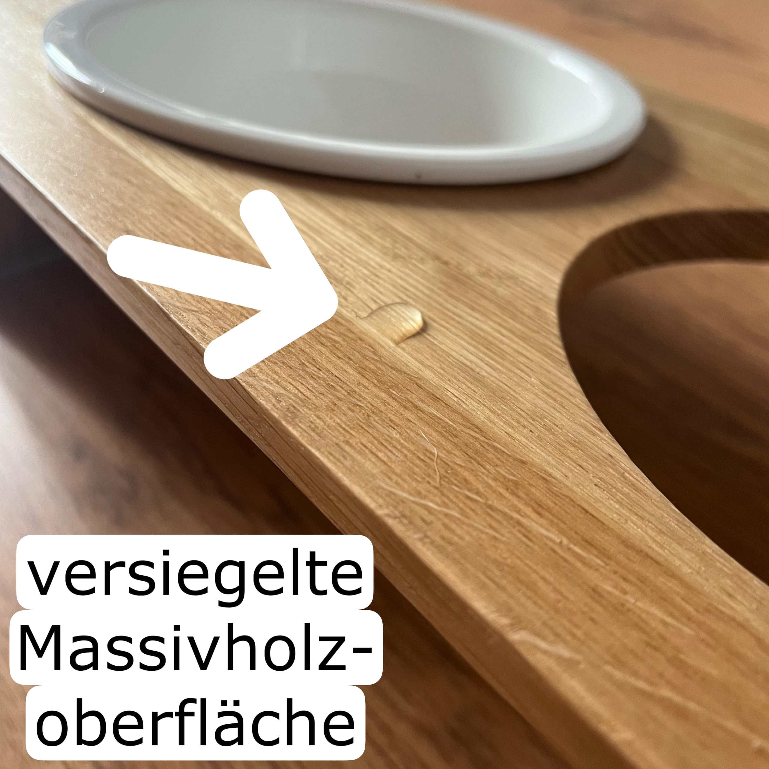 Futternapf Station für Hunde aus Holz mit 2 Keramikschüsseln – Erhöhter Fressnapf mit ergonomischer Neigung, rutschfest, stylisches Design für kleine & mittlere Hunde