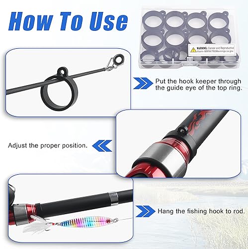 Miniatura 3 de Kit de gancho para caña de pescar, 16 piezas de señuelos de pesca, soporte de anzuelo de caña de pescar, anillos de goma elásticos para gusanos y