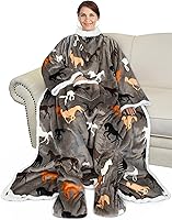 Vista 19 de Catalonia Manta de Forro Polar Vestible con Mangas y Bolsillos para los Pies para Mujeres y Hombres Adultos, Manta Envolvente con Mangas de Gato azul