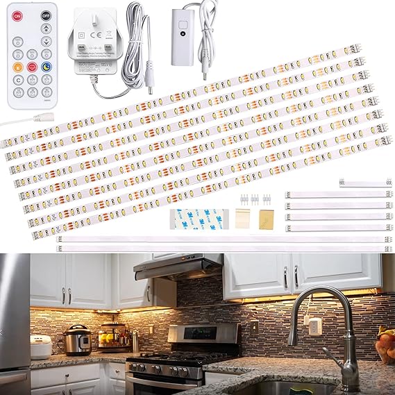 WOBANE Under LED Lighting kit,8 * 50cm LED Strip Lights with Remote Control Dimmer and