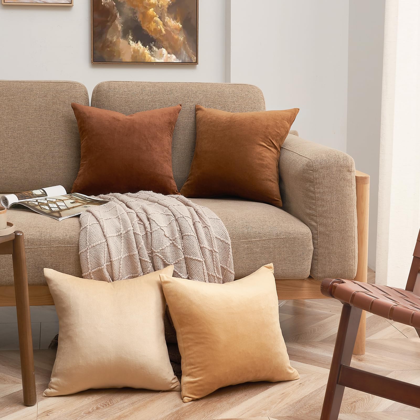 Topfinel Kussenhoes 60x60 set van 4 Pcs Fluweel Geelbruin Kussenhoezen Decoratieve Kussenhoes Bank Kussen Deco Voor Bank Slaapkamer Woonkamer Balkon Topfinel Kussenhoes 60x60 set van 4 Pcs Fluweel Geelbruin Kussenhoezen Decoratieve Kussenhoes Bank Kussen Deco Voor Bank Slaapkamer Woonkamer Balkon