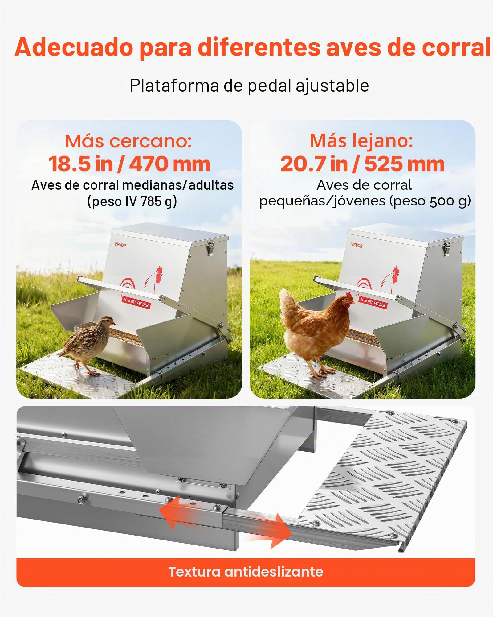 VEVOR Comedero automático, capacidad de 18 kg, resistente a la lluvia, con pedal y tapa con cerradura, Sin desperdicio, acero galvanizado, para pollos, gallinas enanas, aves de corral y faisanes