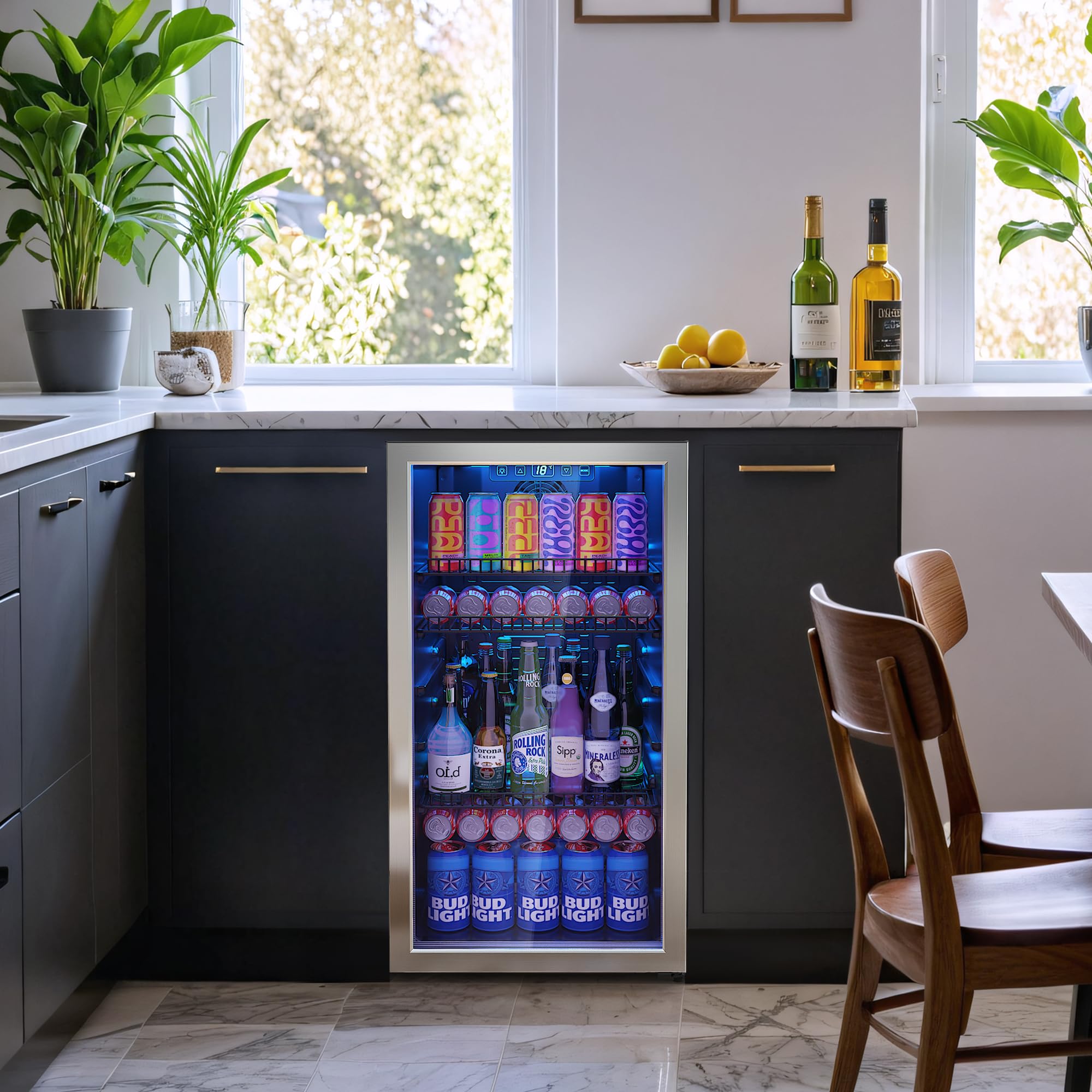 Manastin Beverage Refrigerator Cooler-Mini Fridge Freestanding Cooler With Glass Door, Adjustable Shelves & Digital Temperature Display For Soda, Wine Or Beer (Silver, 3.2 Cu.Ft) on Fridge.com - View 2