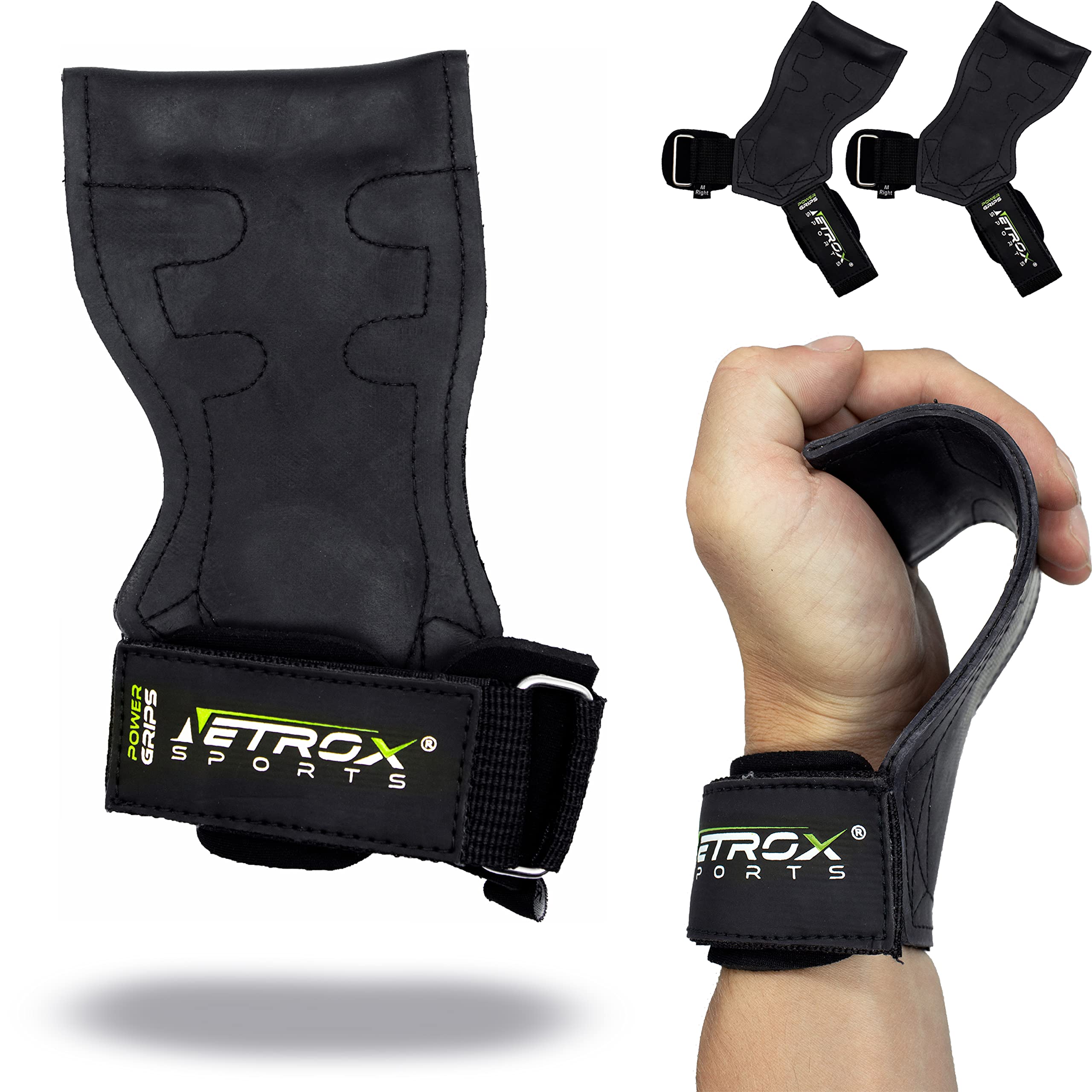 NetroxSports® Power Grips - Lifting Straps Powerlifting - Levantamiento de Pesas - Correas - Agarres para Gym - Agarraderas Gimnasio - Peso Muerto - Bodybuilding Fitness Gimnasio - Mujeres y Hombres