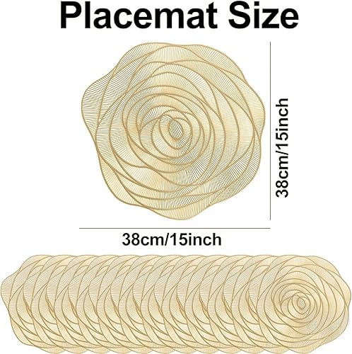 Miniatura 2 de Juego de 12 manteles individuales dorados de vinilo prensado, manteles individuales elegantes para mesa de cocina, decoración de bodas, vacaciones,