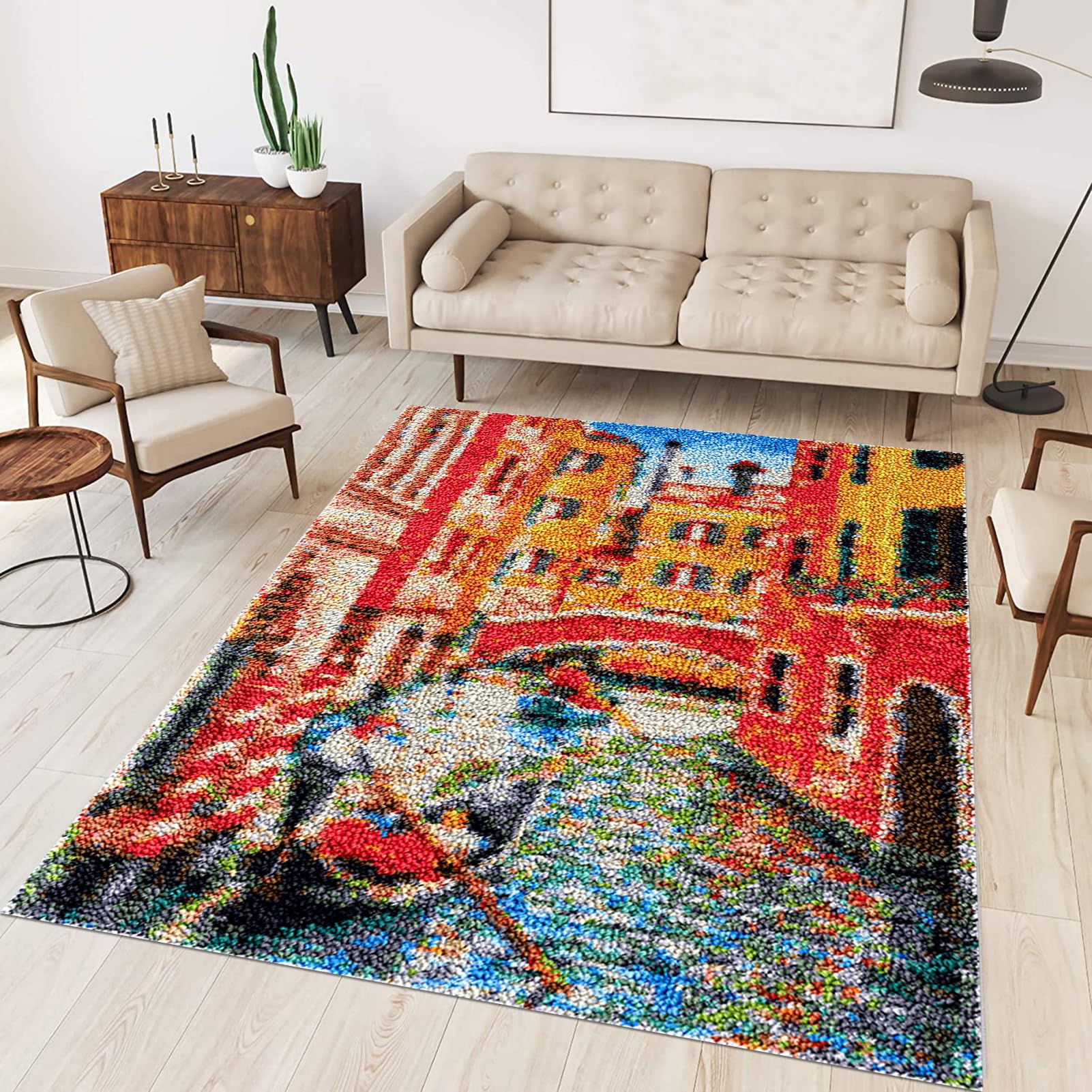 Tehocwiz Large Latch Hook Kits for Adults 130x150 cm Latch Hook Rug Kits Rug Making Kit for Adults Printed Color Canvas Crocheting Crafts Embroidery for Beginners — image 1
