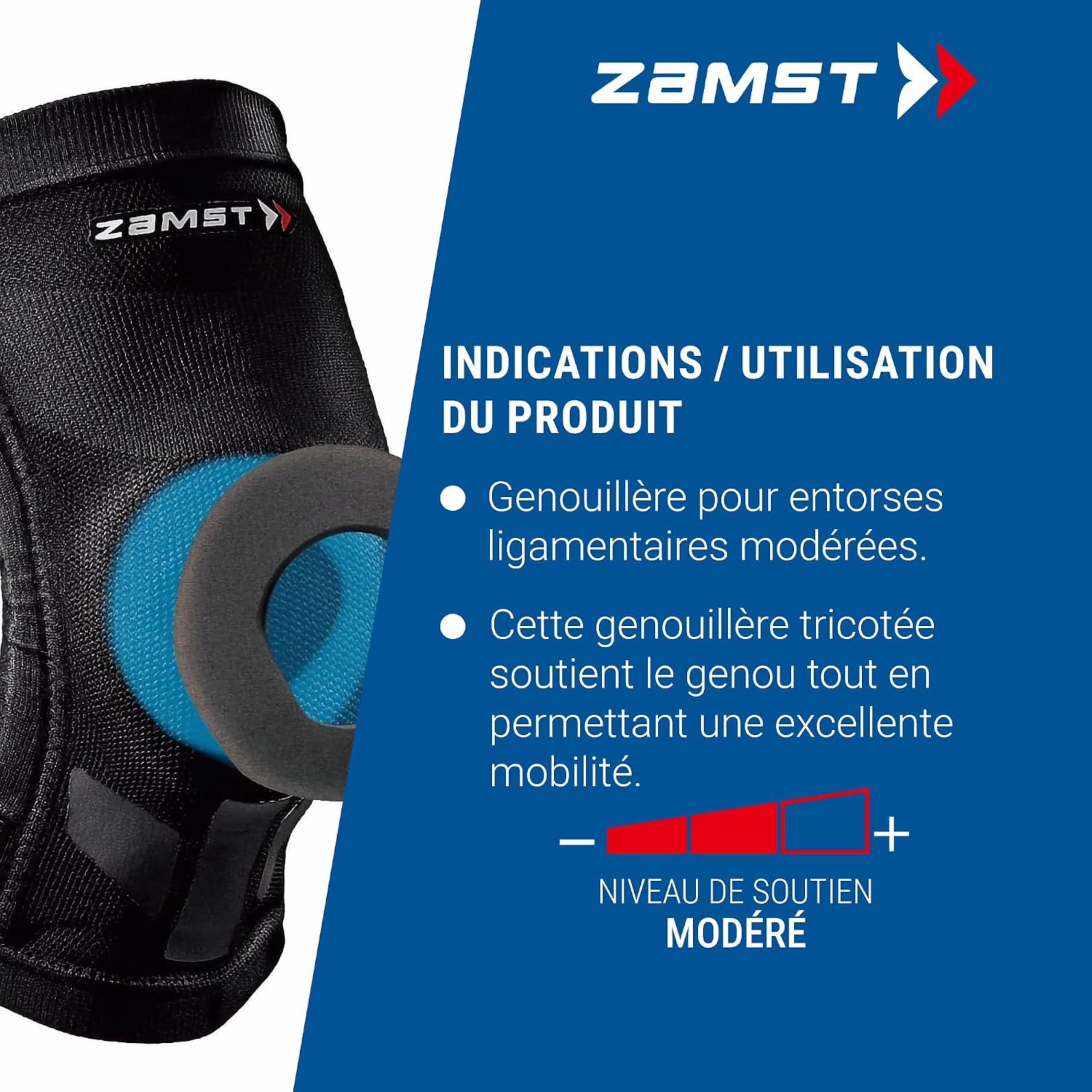 Zamst ZK-Motion Genouillère de Sport - Genouillère de Compression Tricotée Hybride pour Hommes et Femmes avec Renforts en Résine Flexibles, Protection du Genou et Entorses Ligamentaires - Taille M