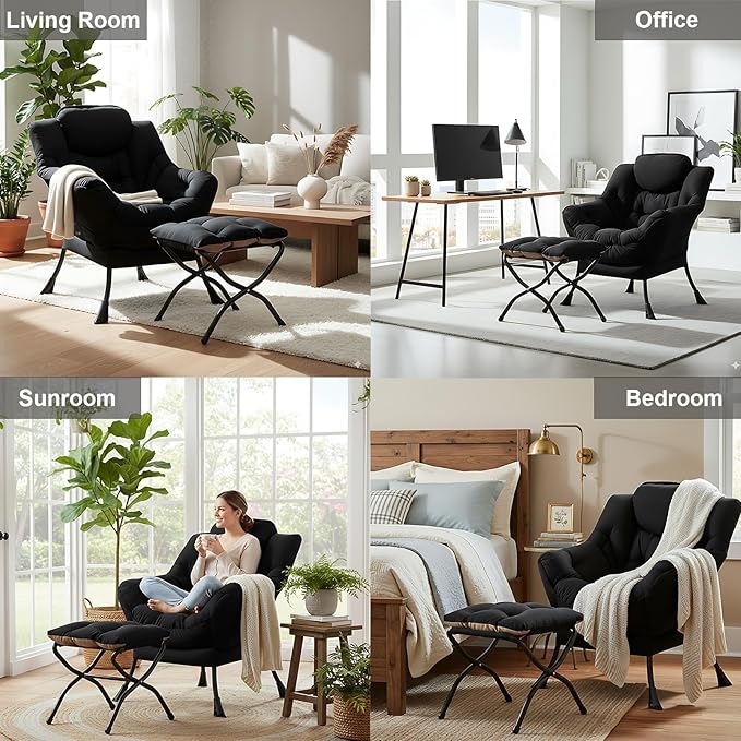 Sillón Relax con Otomano Moderno Negro miniatura 6