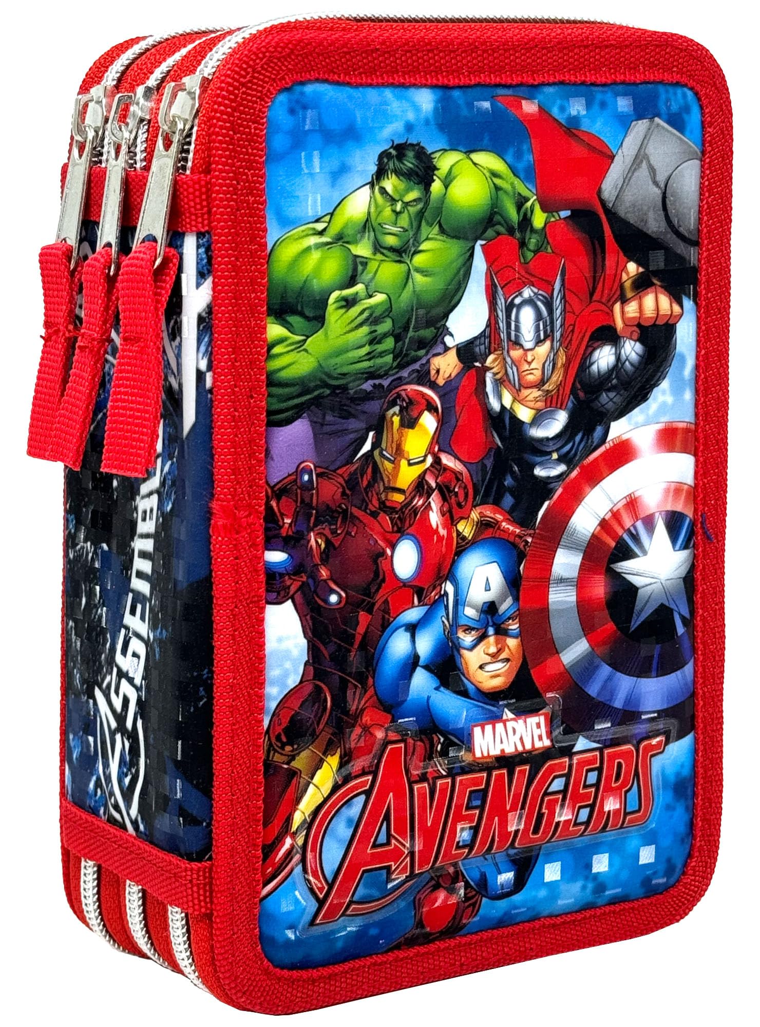 Clondo Estuche de Triple Relleno para Niños, para Los Vengadores Avengers Fan, 44 Utensilios Escolares, 3 Cremalleras, Lápices de Colores, rotuladores, Tijeras