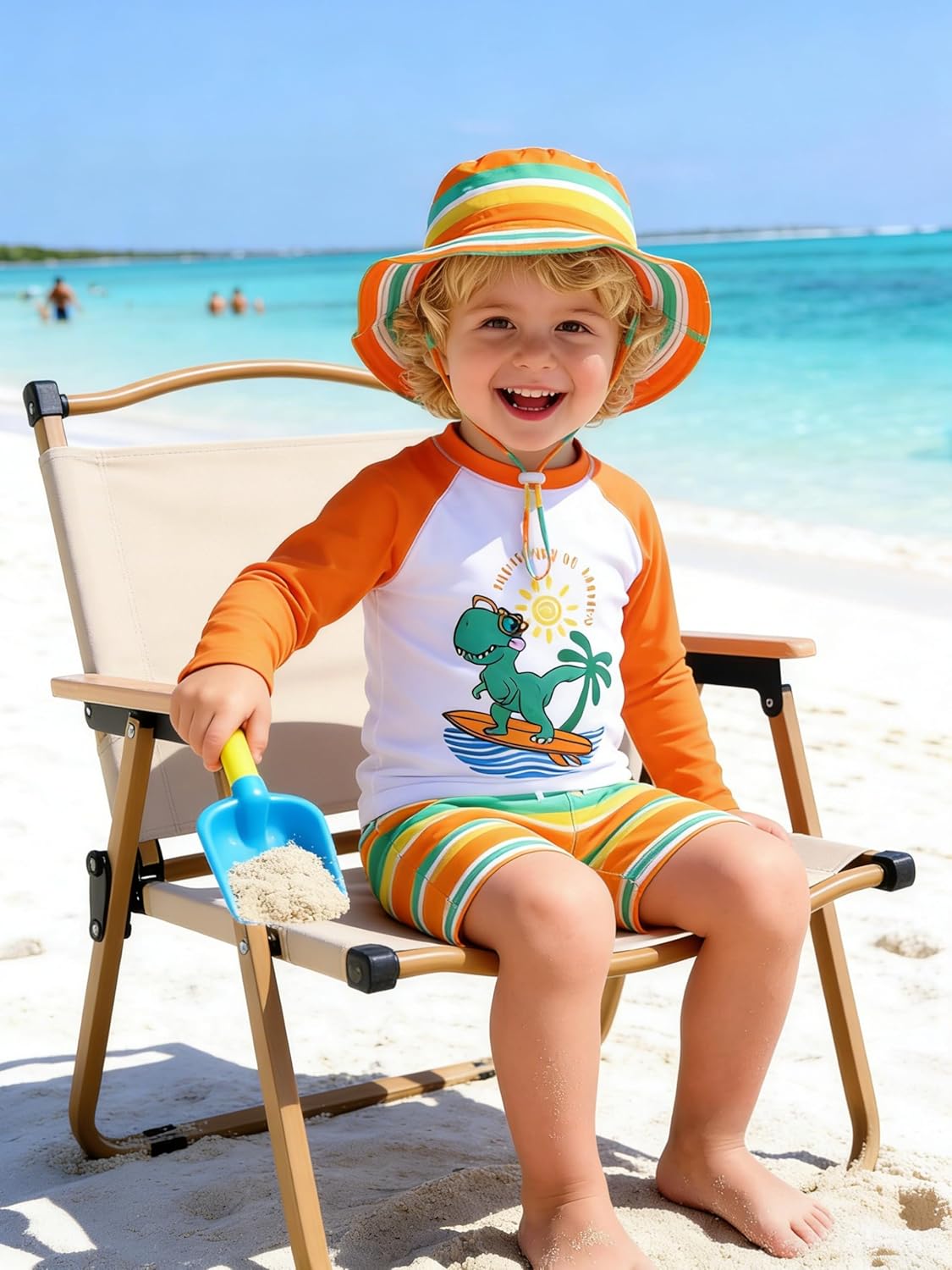 Toddler Baby Boys 3-Piece Swimsuit UPF 50+ Rashguard Trunk Sun Hat Set Long Sleeve Bathing Suit for Summer Beach