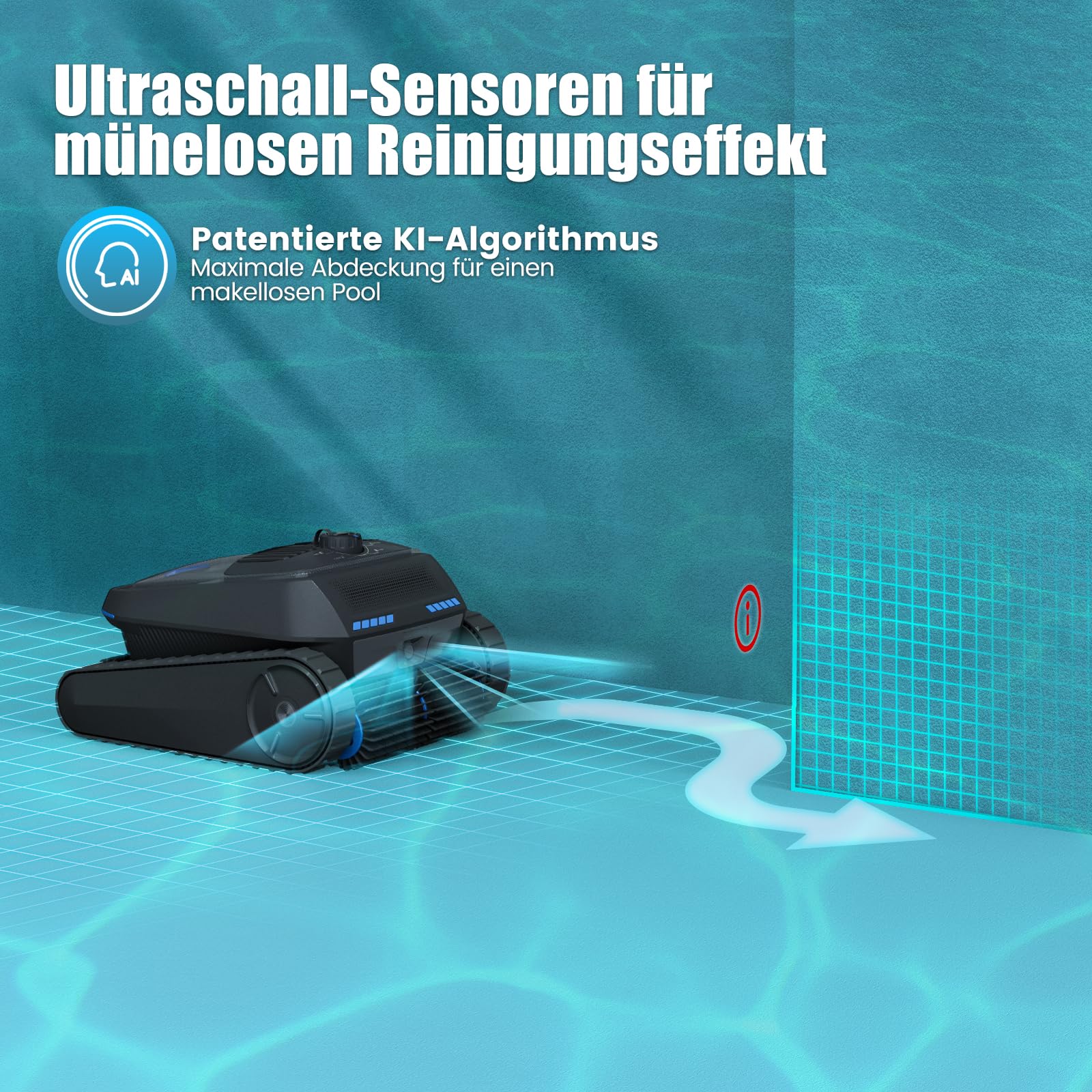 PC200 Lite Robot Piscine sans Fil Sol et Parois, Ligne d'eau | Aspirateur Piscine sans Fil, Ultrasons & Navigation Intelligente, Autonomie 150 Min, Nettoyeur de Piscine jusqu'à 300 m²