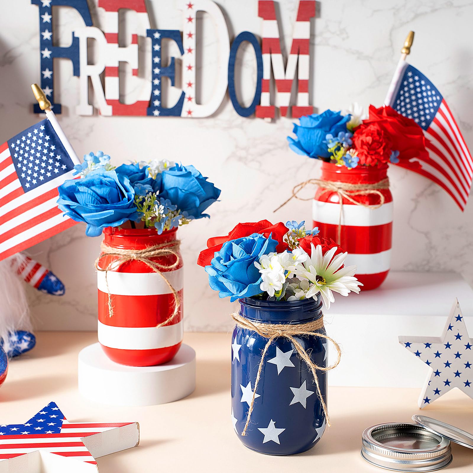 See American Flag Mason Jars July 4th Mason Jar Lights Decorations
