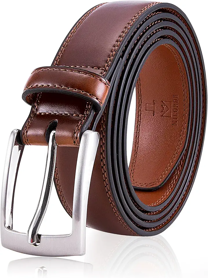 MILORDE Men's Genuine Leather Dress Belt, Handmade, 100% Cow Leather, Fashion & Classic Designs for Work Business and Casual