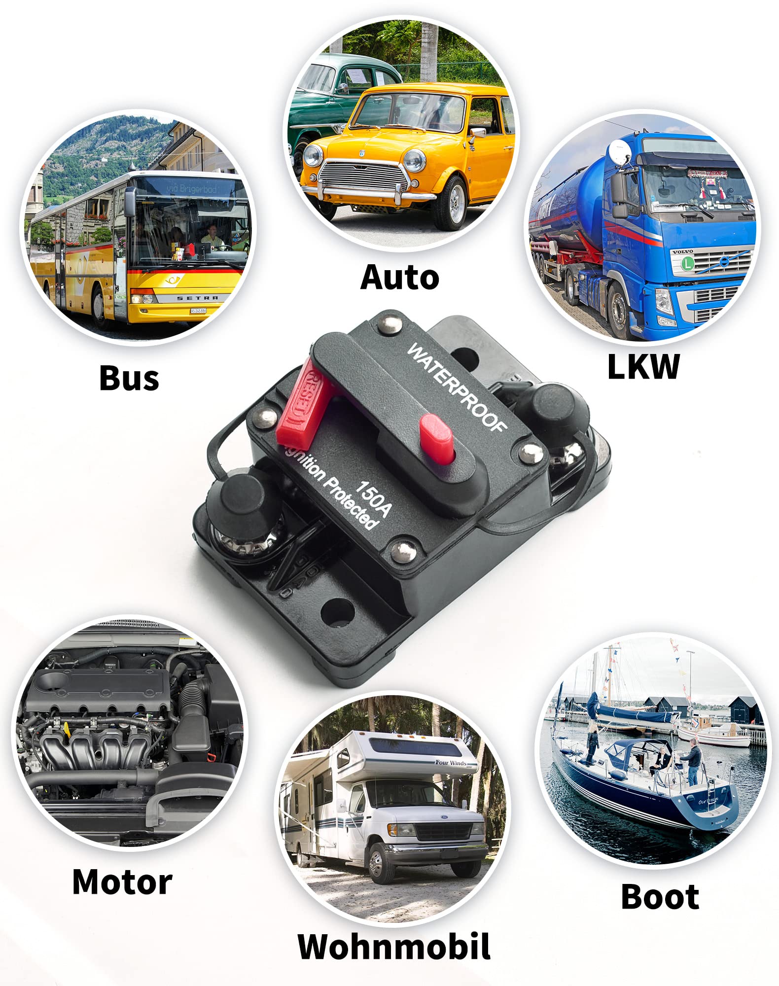 Interruttore Automatico Audio per Auto, Portafusibili Inline 30A, Inverter con Reset Manuale 12V-24V DC per Automotive e Imbarcazioni