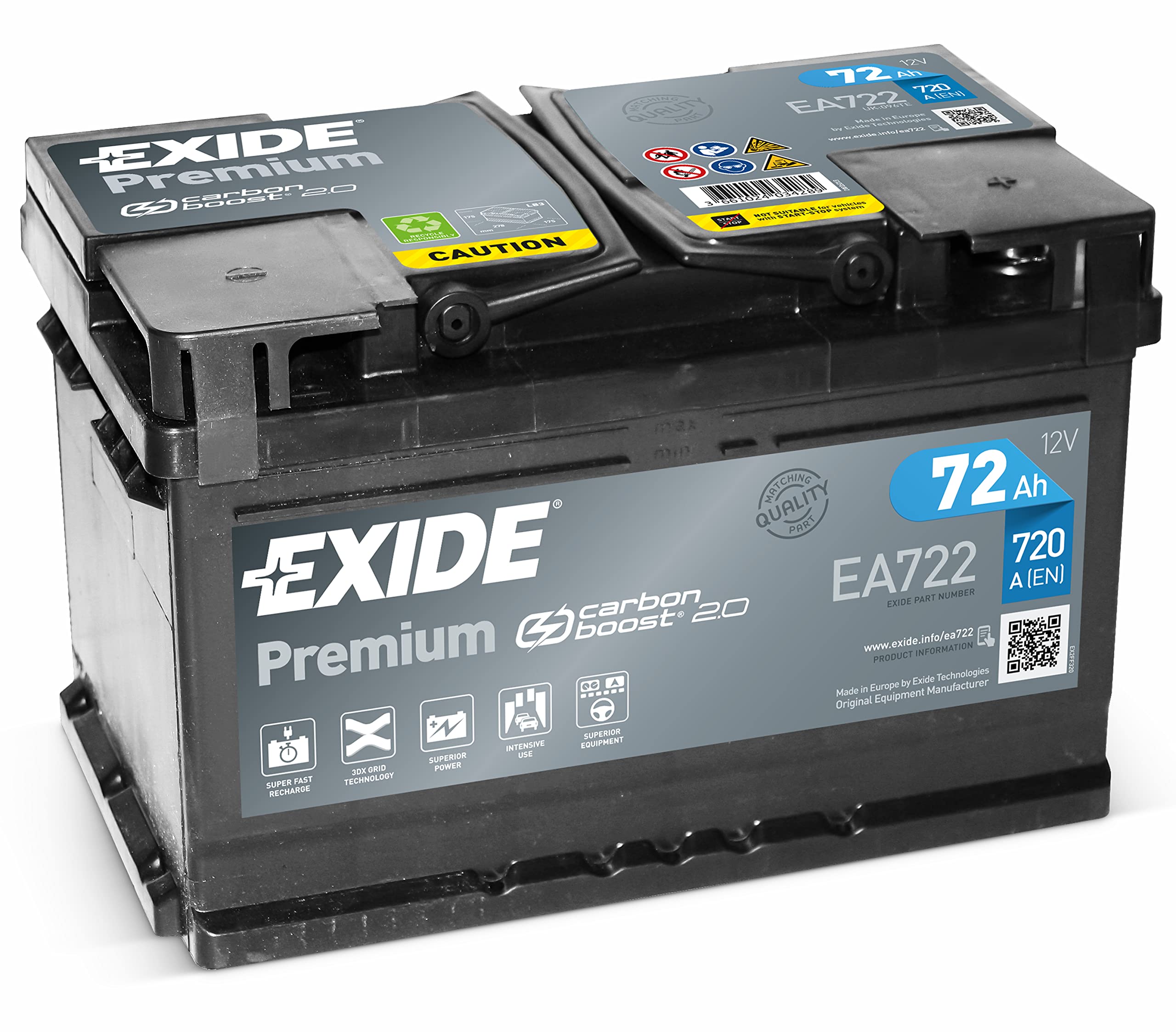EXIDE PREMIUM Carbon Booster EA 722 12V 72AH Starterbatterie Neues Modell 2014/15