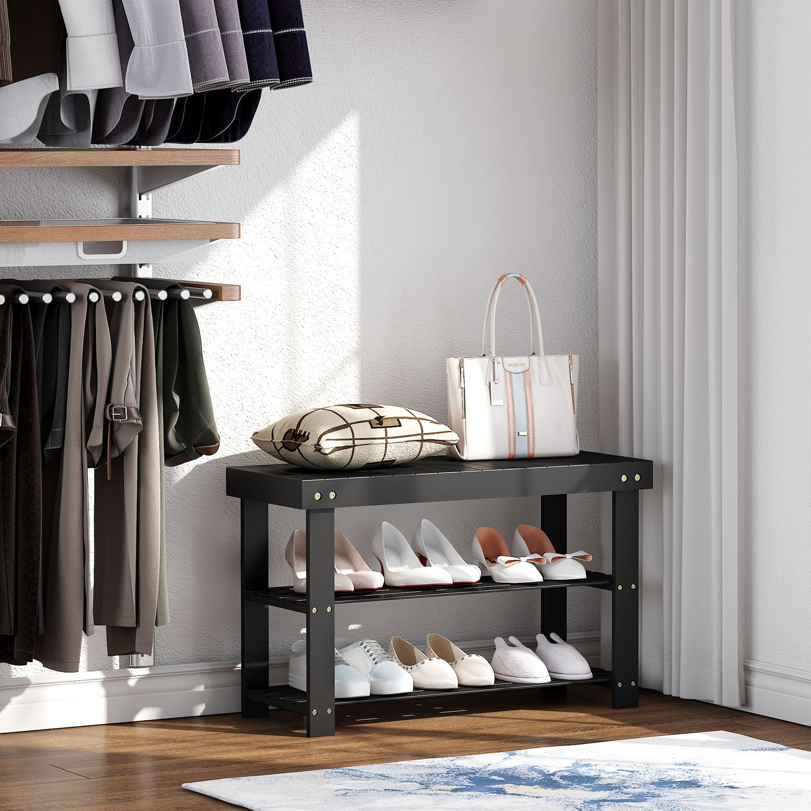 Snapklik.com : GHWIE Shoe Rack Bench, 3-Tier Bamboo Shoe Storage ...