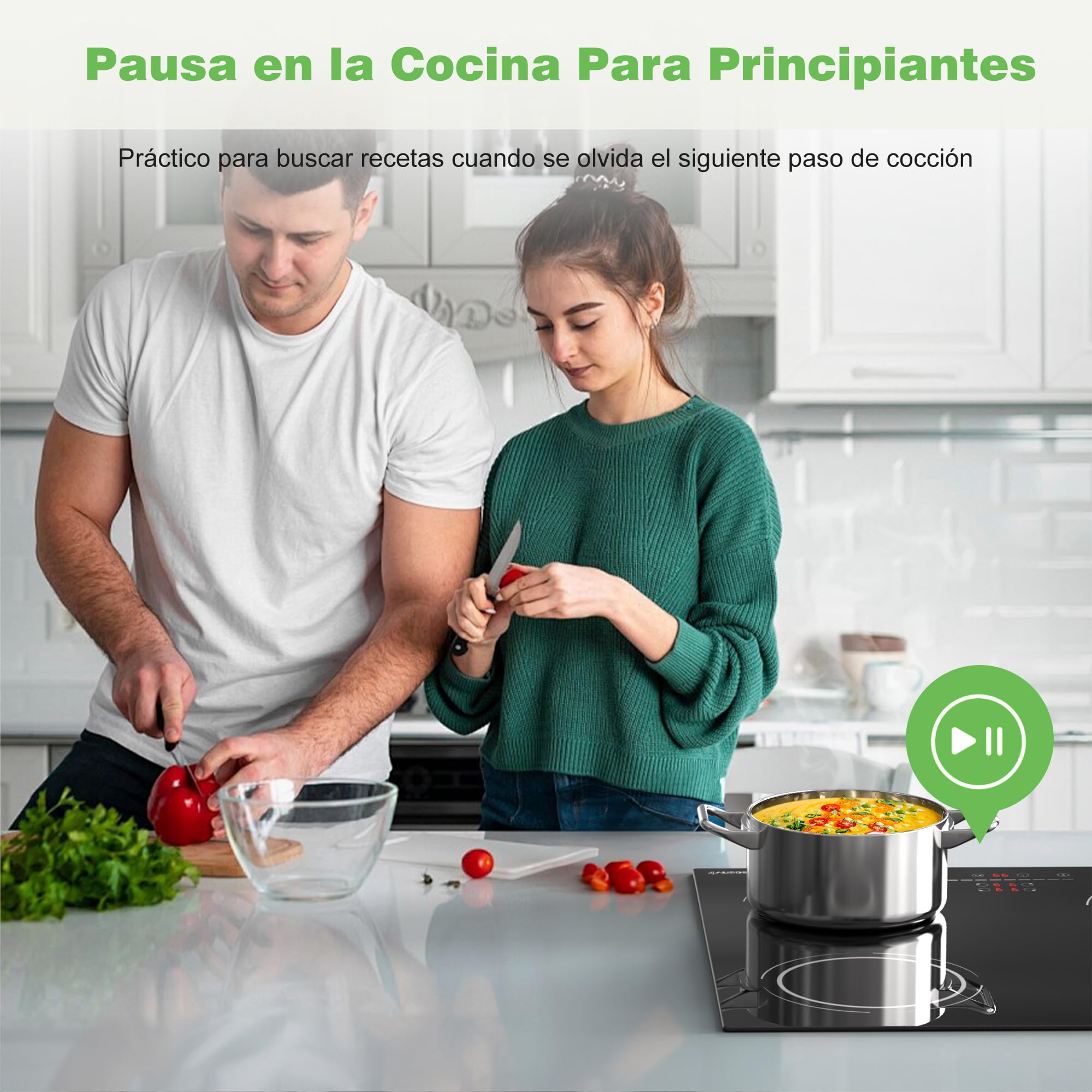 Placa Induccion 4 Fuegos 6400W, Placa de Inducción Integrada 4 Placas, Vitroceramica Induccion 56×49cm, Función de Pausa, 9 Nivels, Control táctil, con Temporizador, Cerradura Infantil | Booster, temporizador, protección para niños, función de pausa, 9 ni