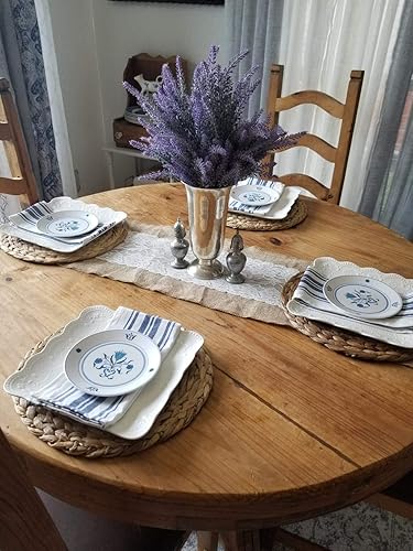 Miniatura 7 de Juego de 4 manteles individuales tejidos redondos de 13.8 pulgadas, resistentes al calor, antideslizantes, tejido de jacinto de agua, manteles