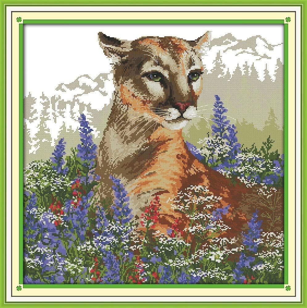 Happy Forever Cross Stitch Kits 11CT Stamped Patterns for Kids and Adults, DIY Preprinted Embroidery kit for Beginner, Guardian Beast (D576 Tiger, Size 20''x23'')