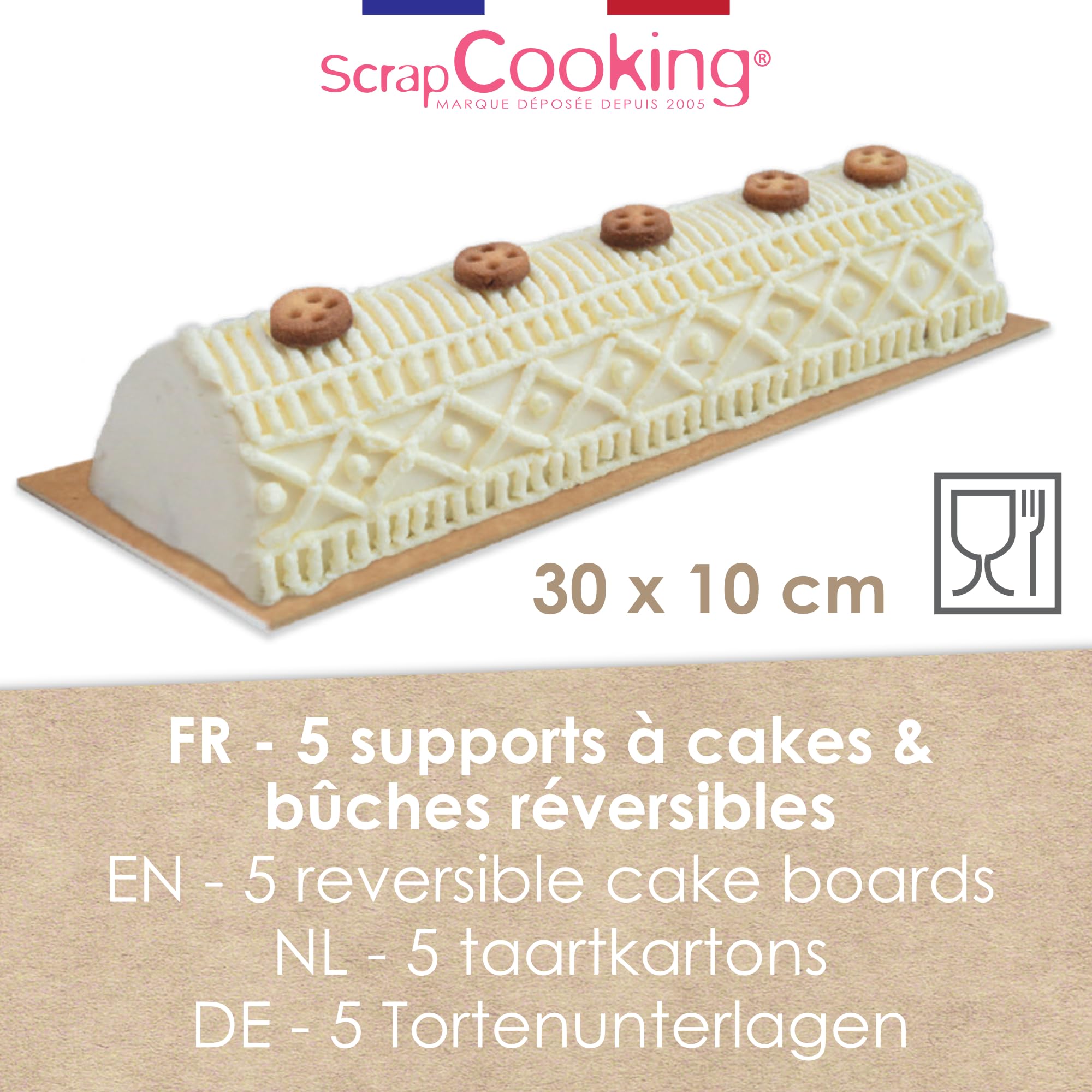 SCRAP COOKING 5216 5216 Christmas Log Holders and Cakes - Kraft Cardboard - 30 x 10 cm - Rectangular Cakes - Bakery - Made in France