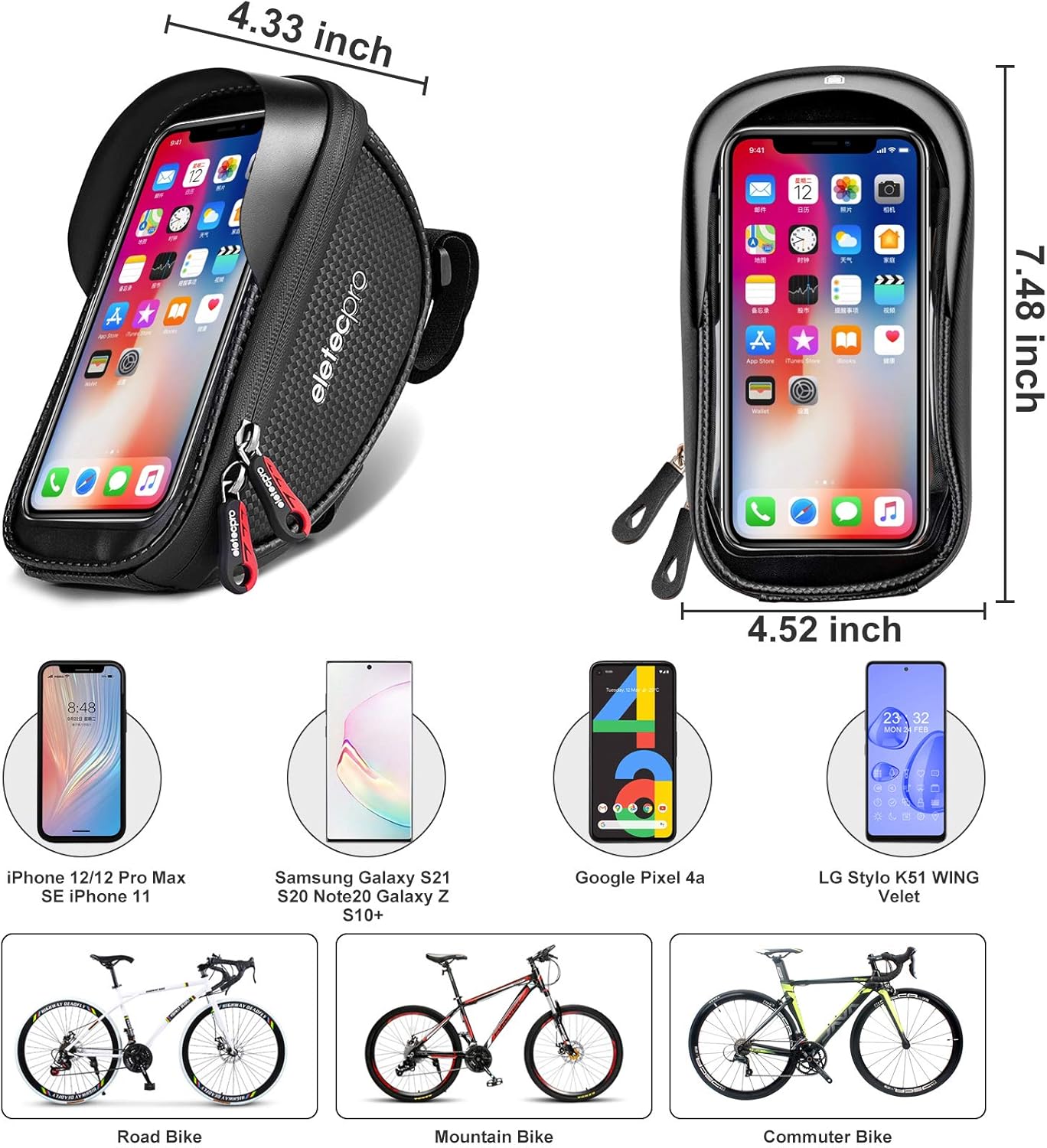eletecpro Bike Phone Front Frame Bag,Waterproof Bicycle Bag,TPU Touch-Screen with Sun-Visor Bike Phone Mount Handlebar Bag for Cellphones Under 6.5" Cell Phone Holder Bag for GPS: Electronics