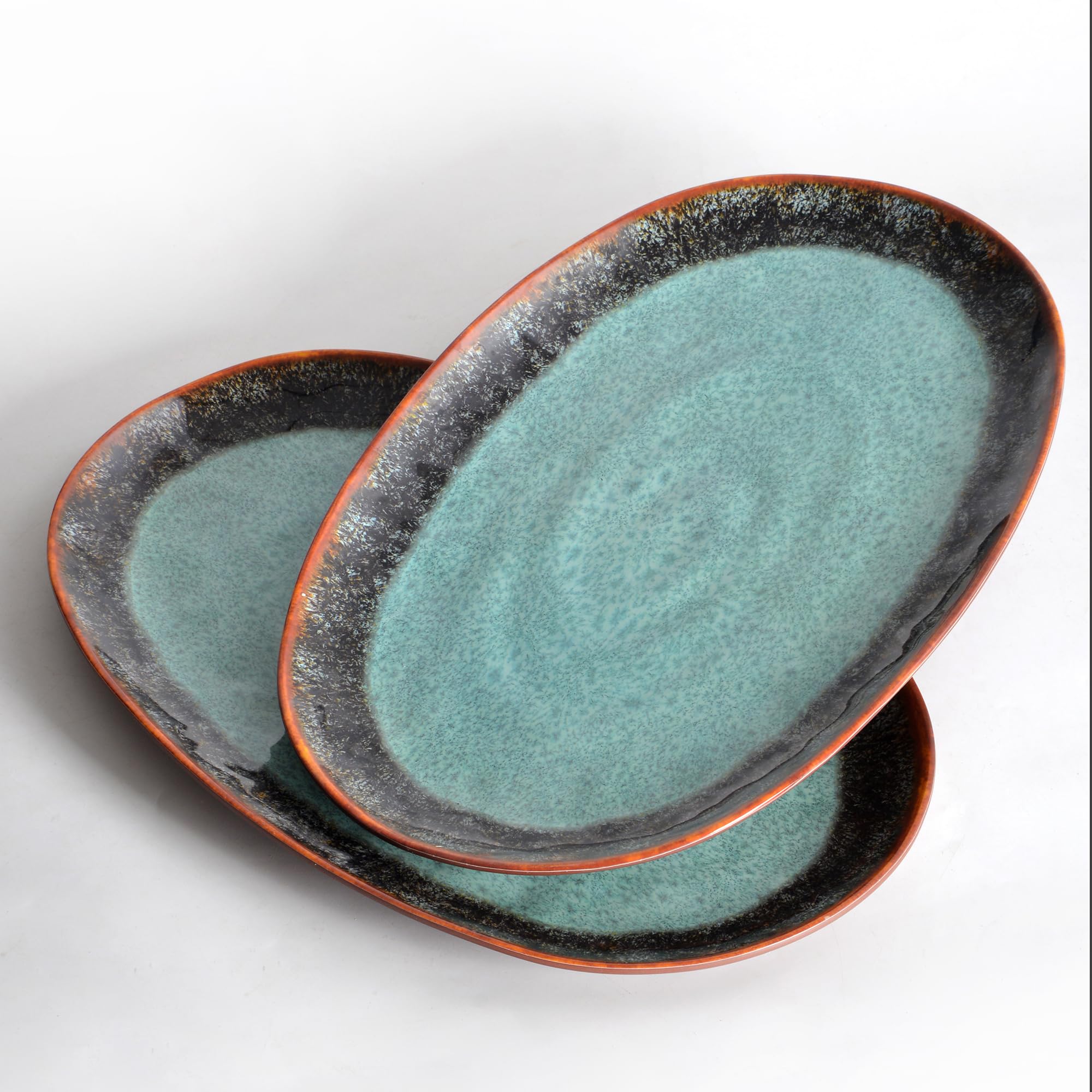 2 Piece Melamine Serving Tray, 19" Serving Food Platter for Entertaining,Dinnerware Sets,Serving Tray,Melamine Plates,Party, Meat, Dessert, Unbreakable, Dishwasher Safe, BPA Free (Oval Platter)