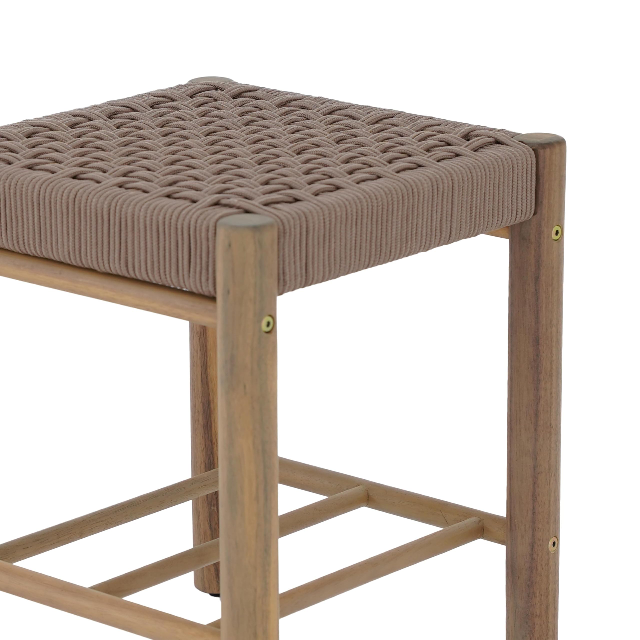 BAÏTA Tabouret intérieur et extérieur AVI en Bois d'acacia et Corde Marron Clair