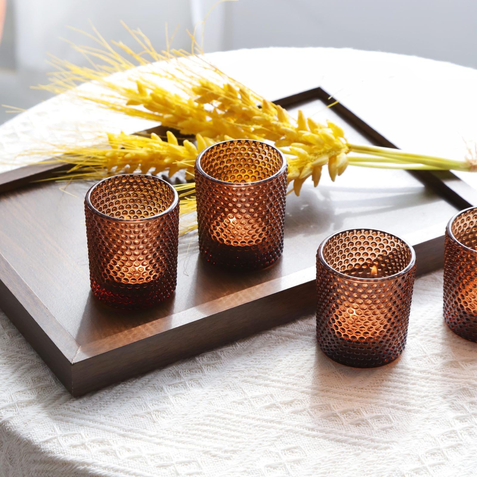 12 portavelas de cristal de burbujas, portavelas de té marrón para