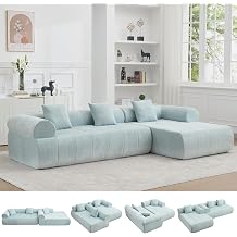119 Curved Boneless Sofa, 3 Seat L Shaped Couch for Living Room Blue