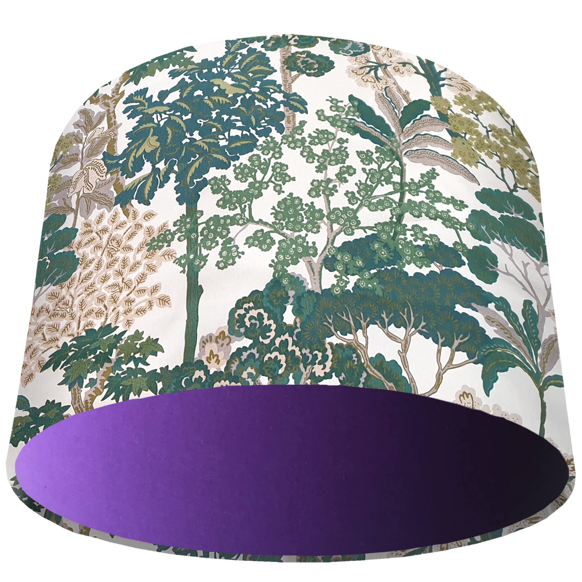 Green Lampshade with Choice of Colour Lining, Country and Nature Themed Tree Design (Purple)