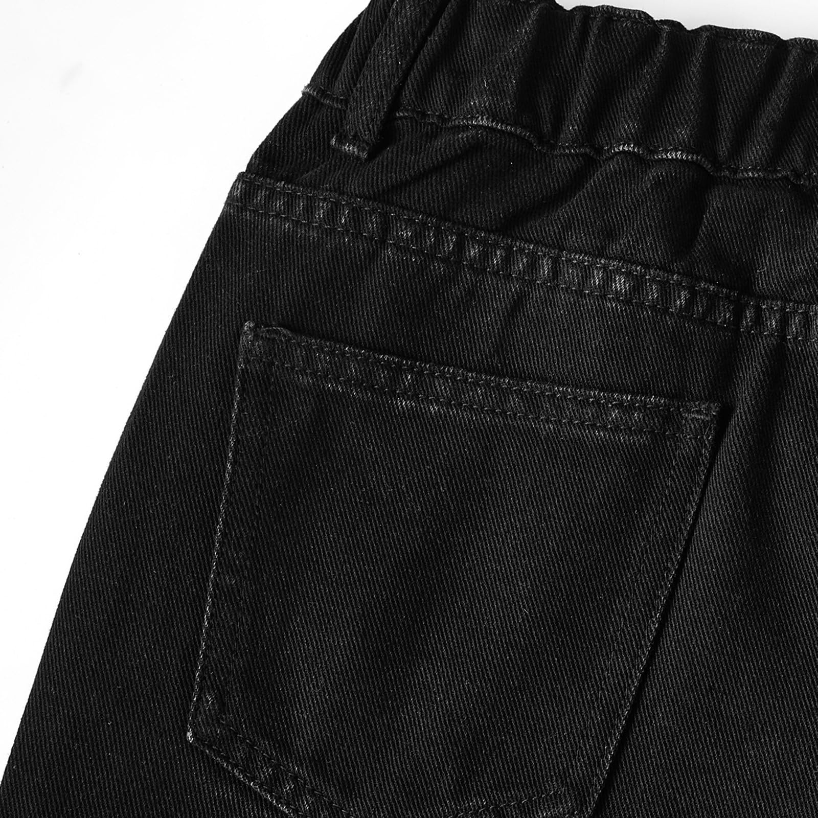 Jean baggy pour adolescentes et filles - Jambe large - Pantalon en jean mignon taille haute tendance vintage Y2K Hip Hop Streetwear taille élastique jambe droite