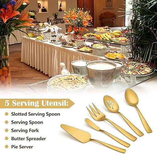 Miniatura 2 de HaWare - Utensilios de servir, juego de 5 piezas de acero inoxidable para anfitriona, mango cuadrado suave y completo para bufé, fiesta, hogar,