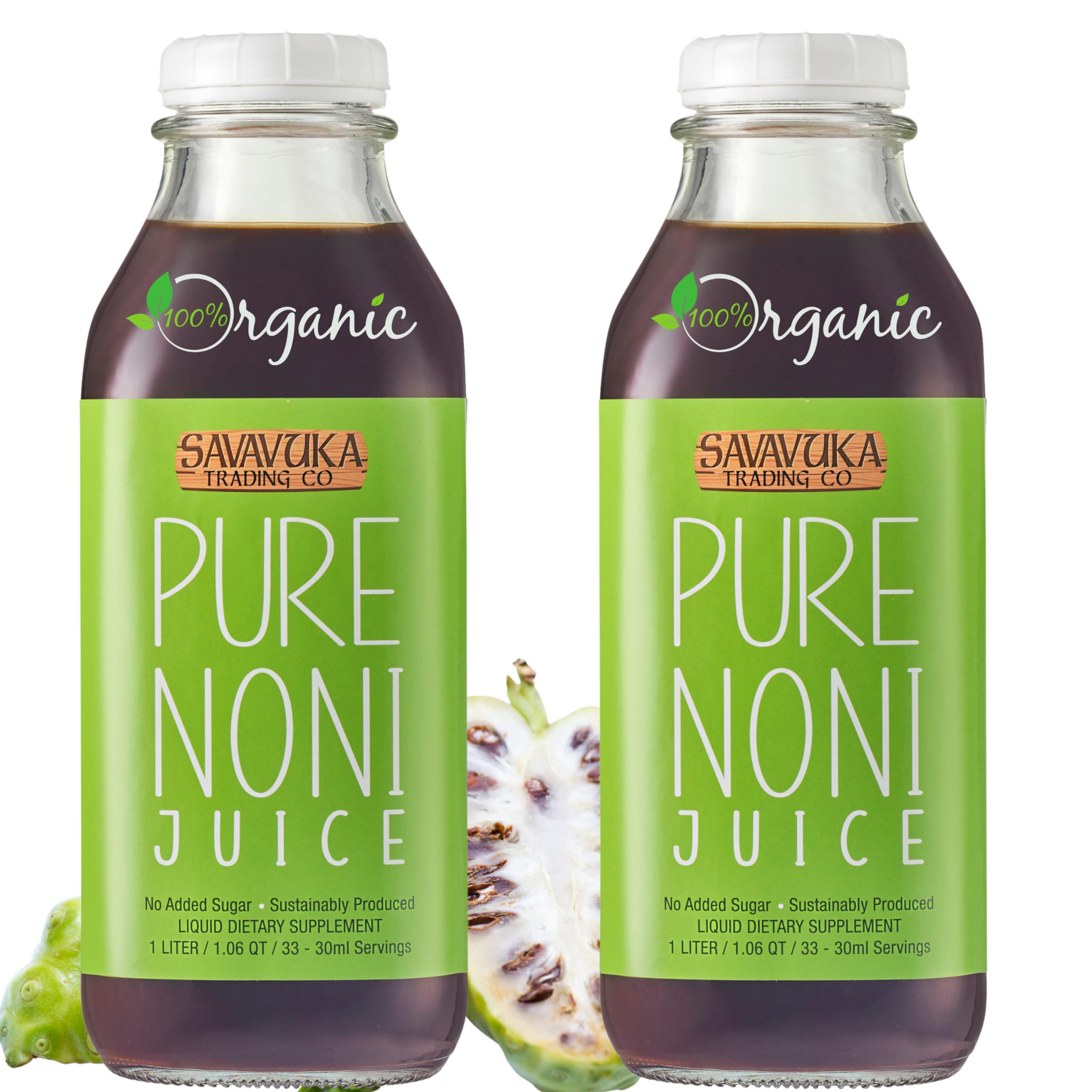Pure Noni Juice 2 x 1 Liter. Noni Juice Organic 100% Pure - Ultra-Rare - Tested and Verified Max Potency Morinda Citrofolia Concentrate from Fiji - Wild Grown, Harvested at Peak Nutrient Density, Zero Additives - 5 Year Shelf Life