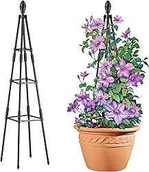 AlisisFores Treliça de Obelisco de Torre de 4 Pés para Plantas Trepadeiras Em Vasos, Treliça de Jardim Suporte de Planta de Metal Revestido de Plástico À Prova de Ferrugem para Vegetais, Videiras e Ro